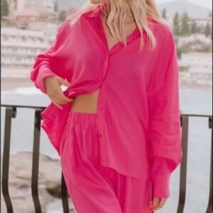 Daily Drills linen resort pink set (top and bottom)